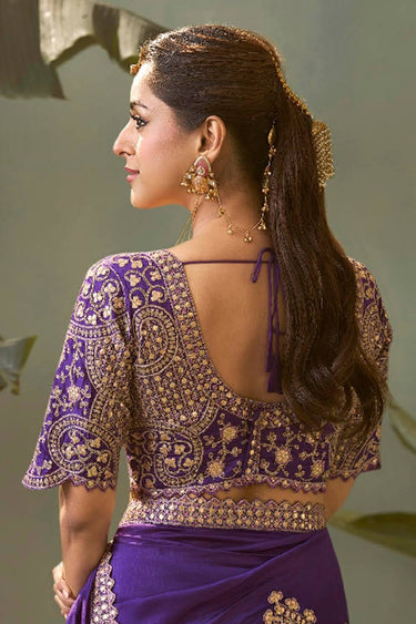 Purple Function Wear Embroidered Art Silk Fabric Saree
