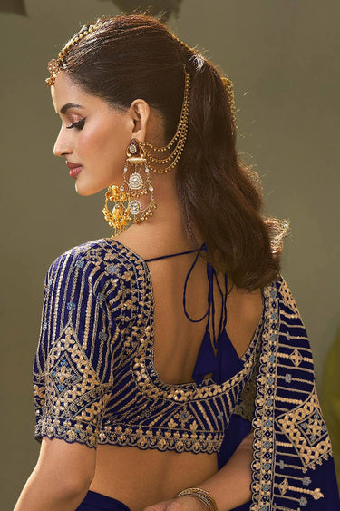 Embroidered Navy Blue Art Silk Festive Wear Saree