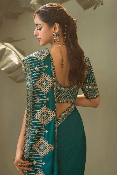 Teal Festive Wear Art Silk Embroidered Saree