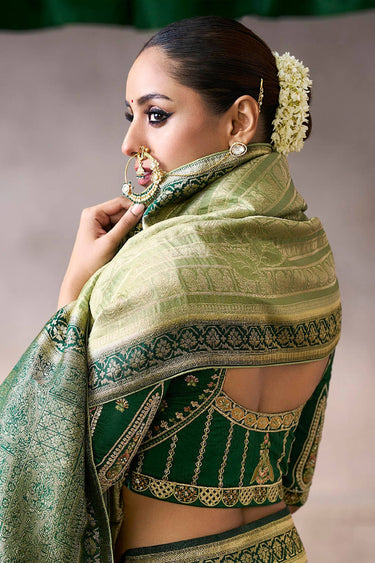 Weaving Work Crepe Sea Green Function Wear Saree