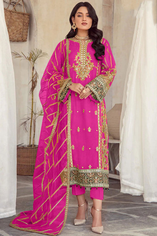 Pakisthani Color Excellent Organza Fabric Pink Color Embroidered Pakistani Suit