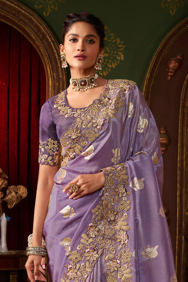 Embroidered Border Work Purple Art Silk Function Wear Saree