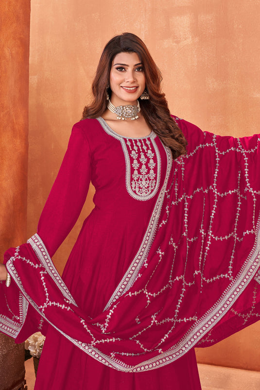 Dazzling Art Silk Fabric Rani Color Function Wear Anarkali Suit