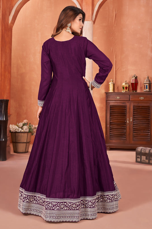 Art Silk Fabric Purple Color Excellent Function Wear Anarkali Suit