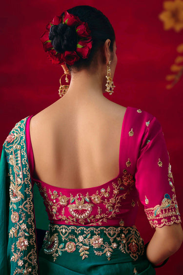Art Silk Sequins Embroidered Teal Wedding Wear Saree