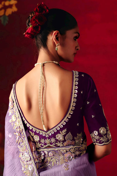 Purple Wedding Wear Art Silk Sequins Embroidered Saree