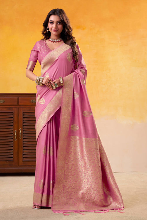 Art Silk Weaving Work Pink Saree For Function Wear