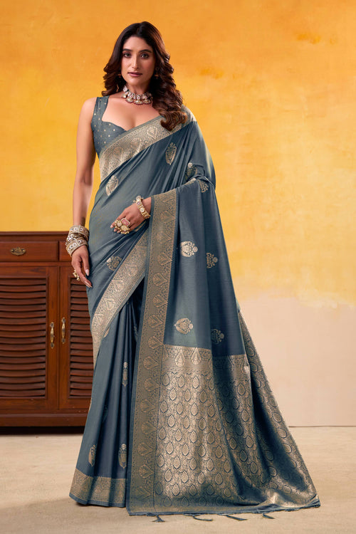 Art Silk Weaving Work Navy Blue Saree For Function Wear