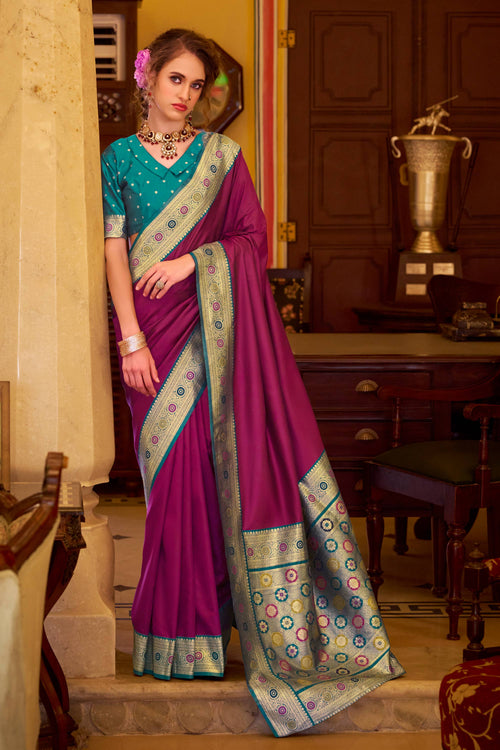 Art Silk Weaving Work Magenta Festive Wear Saree
