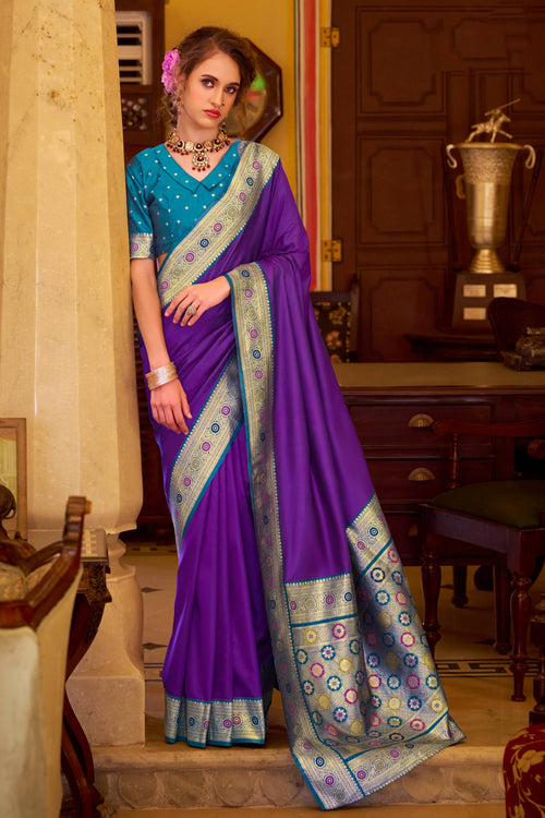Purple Festive Wear Art Silk Weaving Work Saree