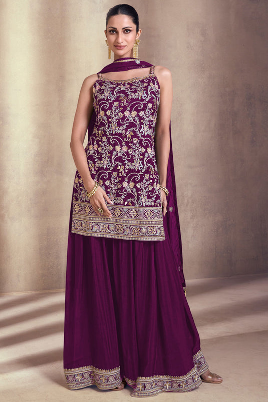 Diksha Singh Georgette Fabric Purple Color Function Wear Winsome Palazzo Suit