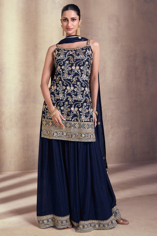 Diksha Singh Blue Color Georgette Fabric Function Wear Tempting Palazzo Suit