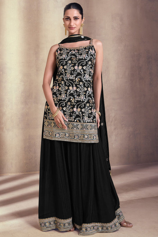 Diksha Singh Black Color Georgette Fabric Function Wear Awesome Palazzo Suit