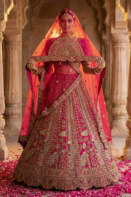 Rani Silk Fabric Heavy Embroidered Bridal Lehenga Choli