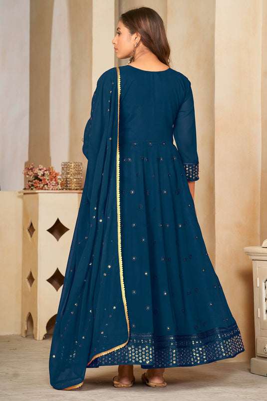 Glamorous Georgette Fabric Teal Color Sequins Embroidered Anarkali Suit