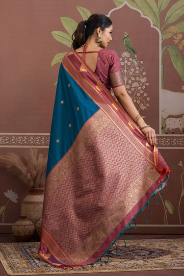 Blue Tussar Silk Handloom Saree