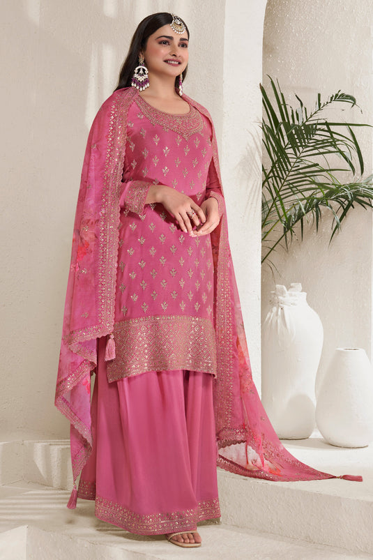 Prachi Desai Engaging Pink Color Viscose Fabric Palazzo Suit