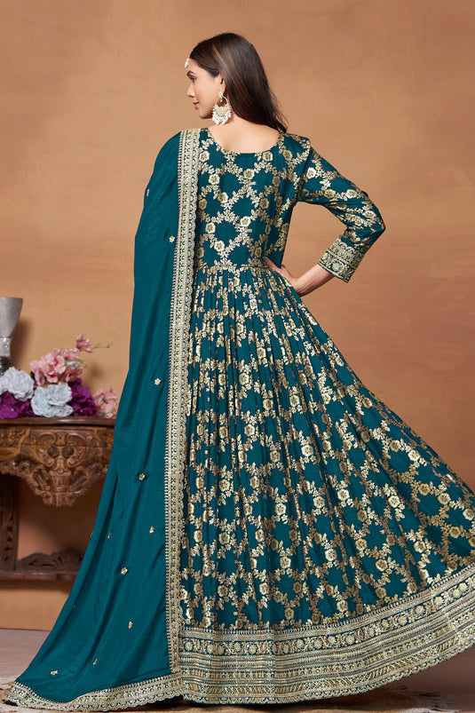 Teal Color Jacquard Fabric Function Wear Tempting Anaraklai Suit