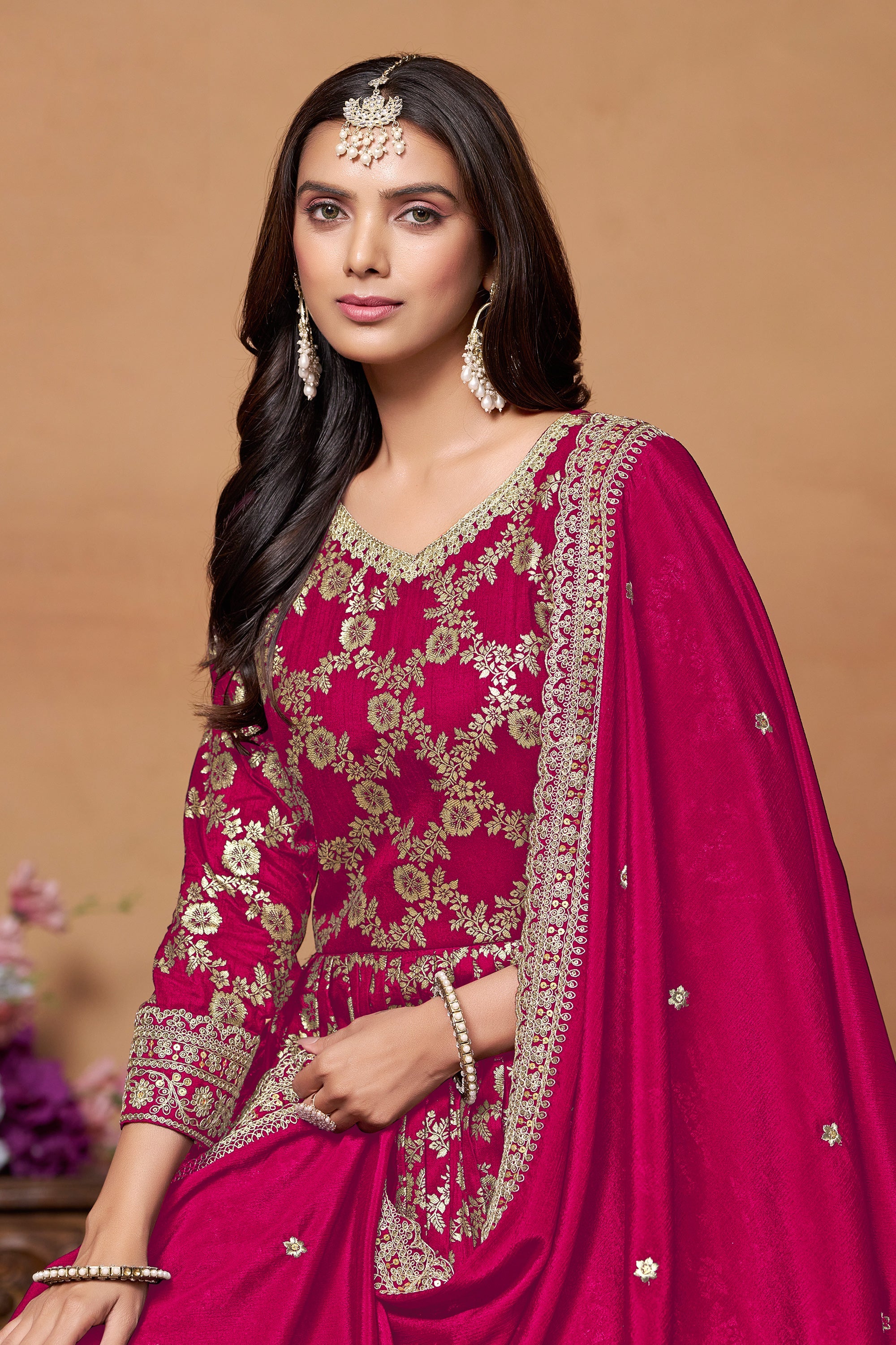 Sarara Rani Color Rani Color Jacquard Fabric Function Wear Awesome Anaraklai Suit
