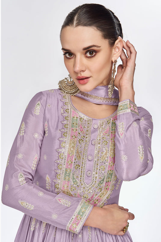 Eugeniya Belousova Dazzling Chinon Fabric Lavender Color Anarkali Suit
