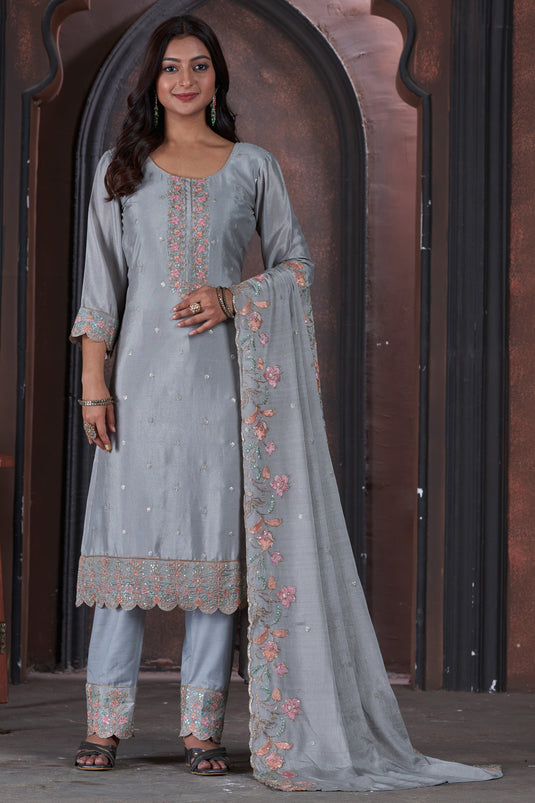 Radiant Sky Blue Color Chinon Fabric Function Wear Salwar Suit