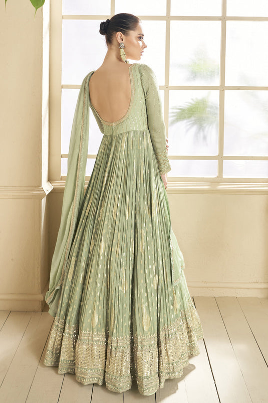 Eugeniya Belousova Sea Green Color Viscose Fabric Alluring Anarkali Suit
