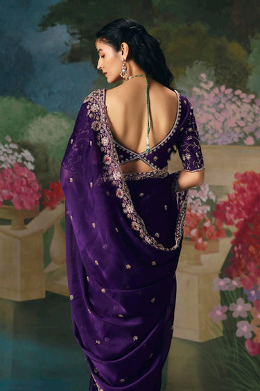 Art Silk Purple Embroidered Wedding Wear Saree