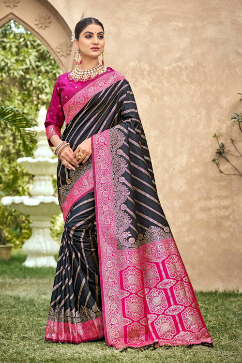 Art Silk Weaving Work Black Saree For Festive Wear