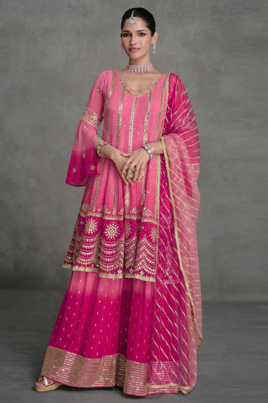 Vartika Singh Incredible Georgette Fabric Rani Color Palazzo Suit