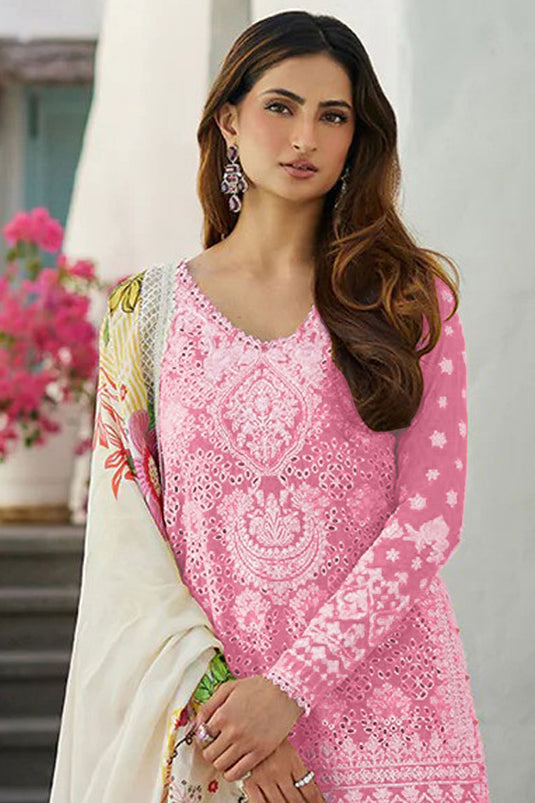 Palak Tiwari Pink Color Sober Sharara Top Lehenga In Rayon Fabric