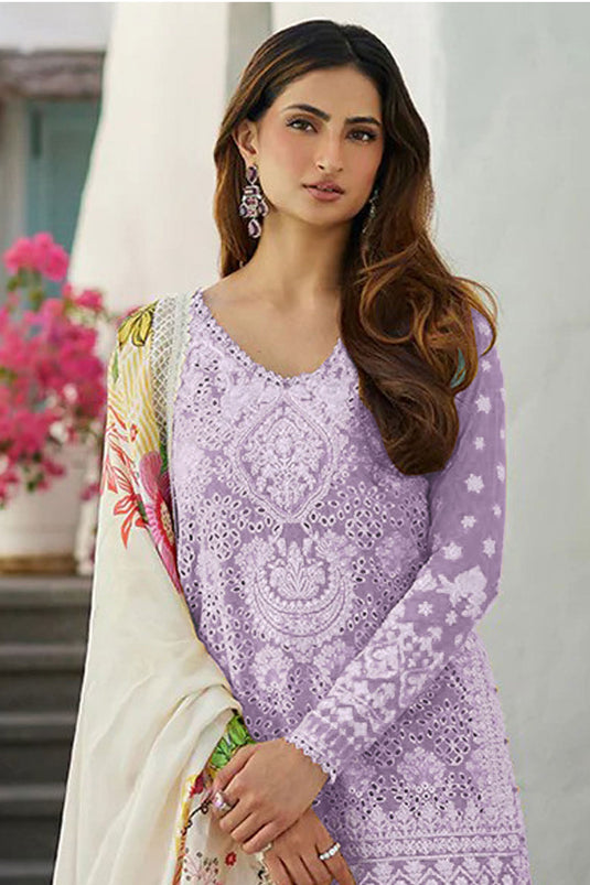 Palak Tiwari Creative Lavender Color Rayon Fabric Sharara Top Lehenga