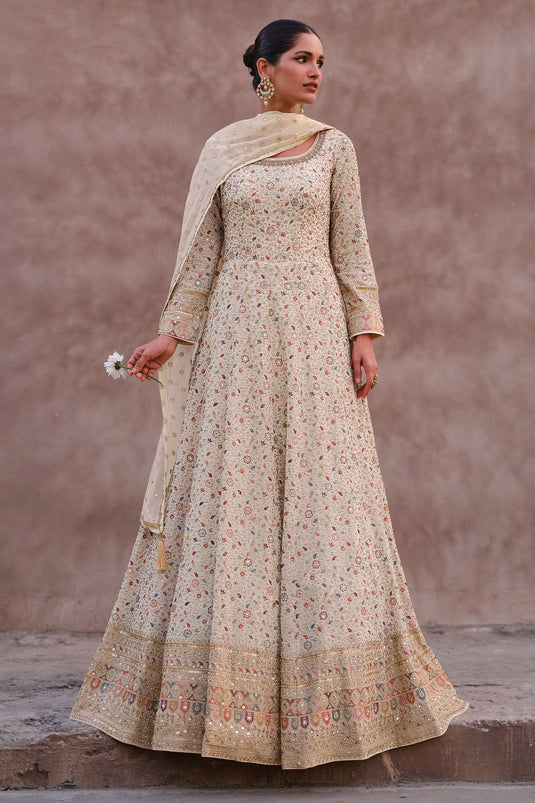 Vartika Singh White Color Glittering Georgette Fabric Anarkali Suit