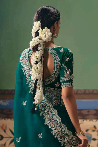 Embroidered Border Work Art Silk Teal Function Wear Designer Saree