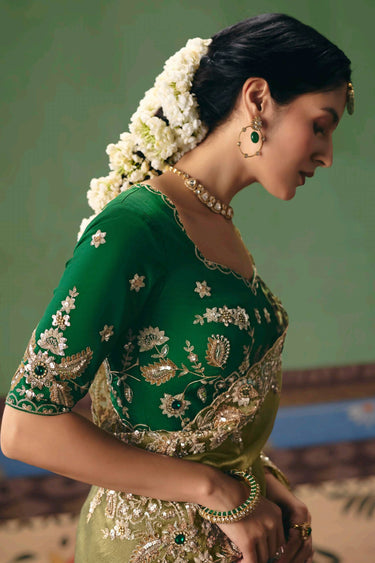 Art Silk Embroidered Border Work Green Saree For Function Wear