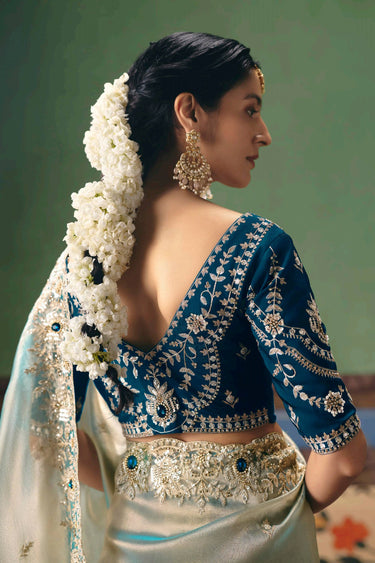 Sea Green Function Wear Art Silk Embroidered Border Work Saree