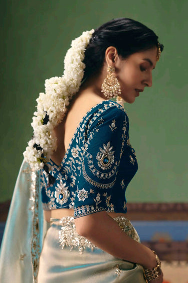 Sea Green Function Wear Art Silk Embroidered Border Work Saree