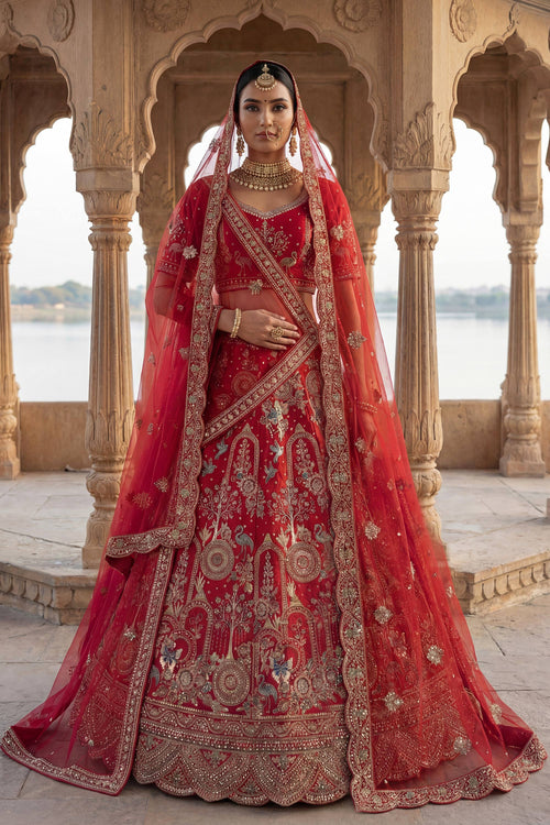 Silk Red Heavy Embroidered Bridal Lehenga With Designer Blouse