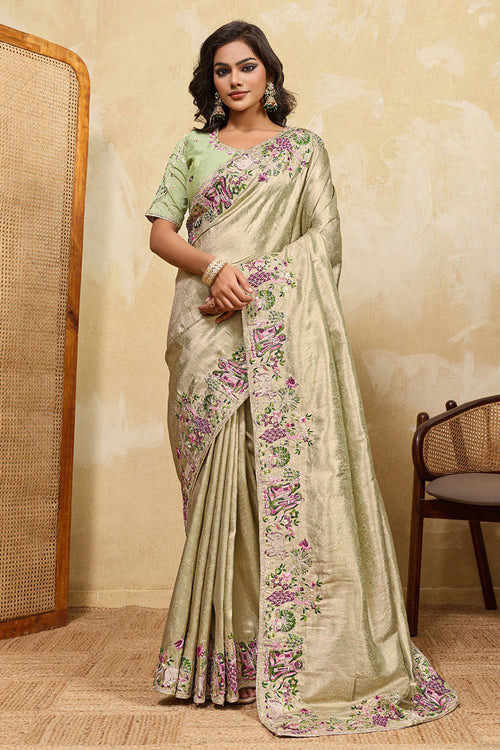 Sea Green Art Silk Embroidered Saree