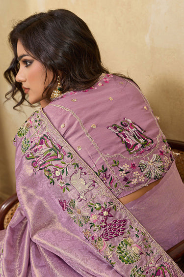 Stunning Lavender Art Silk Embroidered Saree