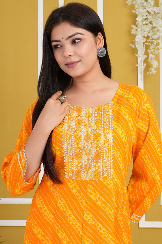 Cotton Rayon Fabric Yellow Color Gorgeous Readymade Kurti