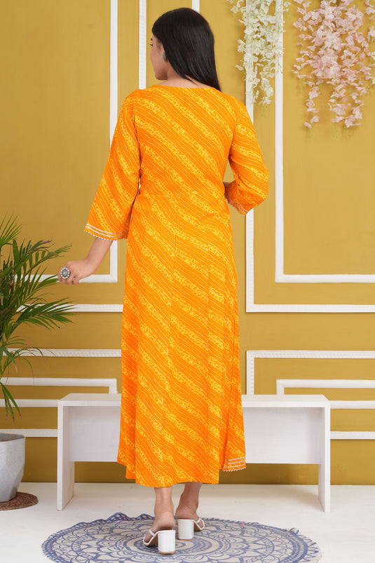 Cotton Rayon Fabric Yellow Color Gorgeous Readymade Kurti