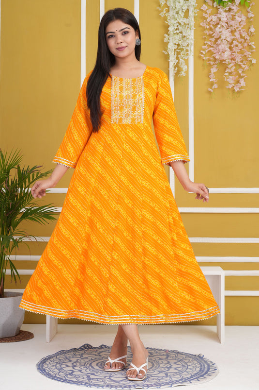 Cotton Rayon Fabric Yellow Color Gorgeous Readymade Kurti