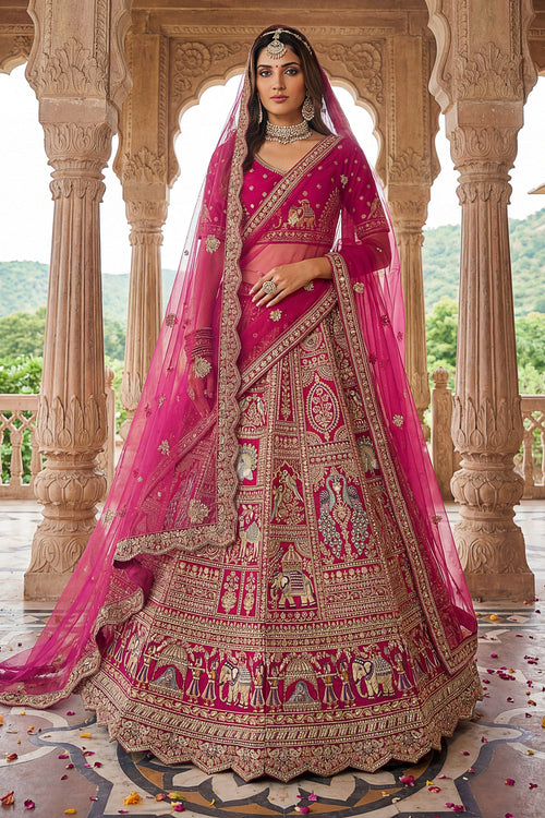 Silk Fabric Bridal Lehenga Choli In Magenta Color
