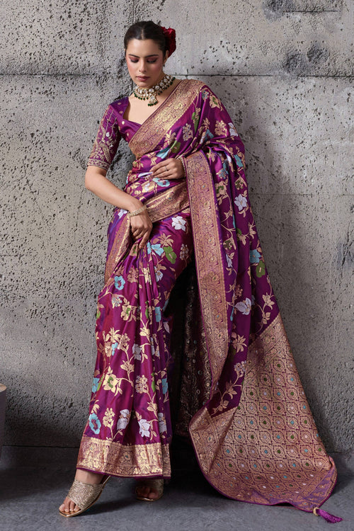 Art Silk Weaving Work Purple Wedding Wear Saree