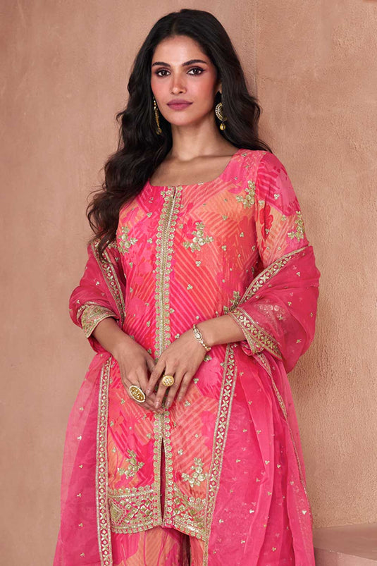 Georgette Fabric Pink Color Excellent Palazzo Suit