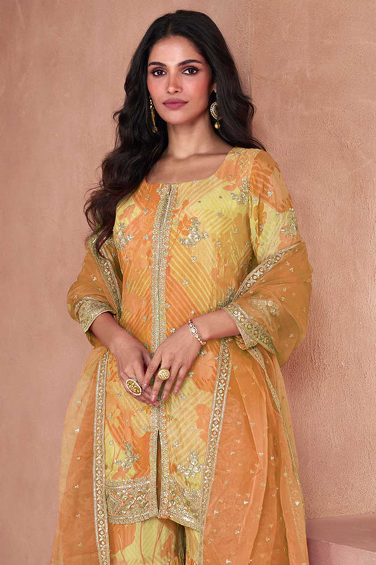 Yellow Color Georgette Fabric Princely Palazzo Suit