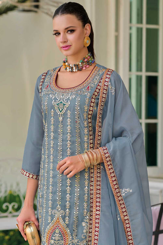 Incredible Grey Color Readymade Palazzo Suit