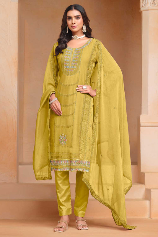 Yellow Color Festive Style Elegant Organza Salwar Suit