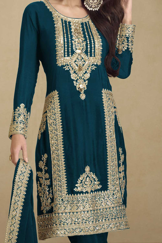 Beatific Georgette Salwar Suit In Teal Color