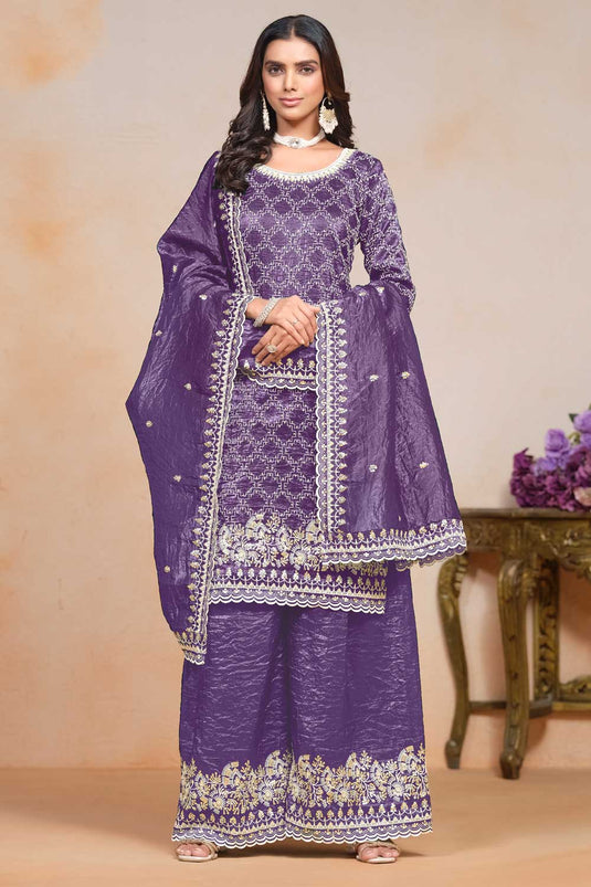 Glamorous Purple Color Palazzo Suit For Festival